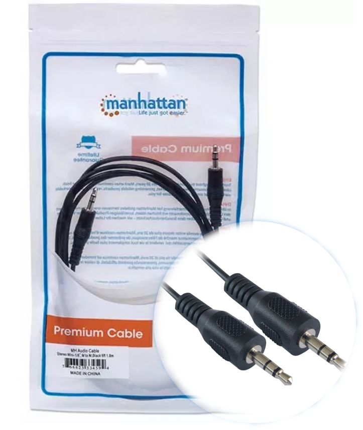 Cable auxiliar 3.5mm Macho a Macho Color Negro de 1.8m