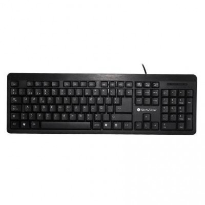 Teclado alámbrico Grimly TechZone, con conexión USB, 104 teclas tipo QWERTY, 1 año de garantía.
