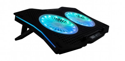 Base Enfriadora Balam Rush BR-931304, Negro, Compatible con Laptop de 15.6- 17 Pulgadas, 2 Ventiladores de 11.5 cm. Iluminación RGB, Display LCD