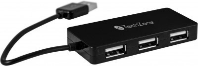 Hub TechZone, 4 puertos USB 2.0, color negro, 1 año de garantía.