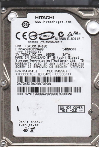 DISCO DURO HITACHI 160GB (REACONDICIONADO) 3.5