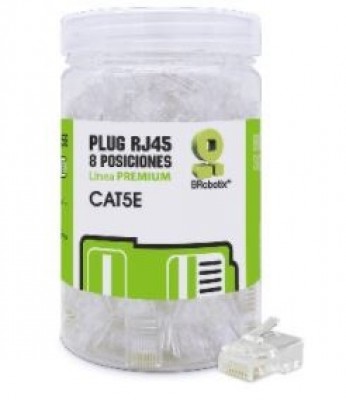 Plugs RJ45, CAT5e, Multifilar, Modular, UTP sólido, Bote c/100 Pzs, Contactos c/Chapa de oro a 30 micras, Transparente, 263786 BROBOTIX
