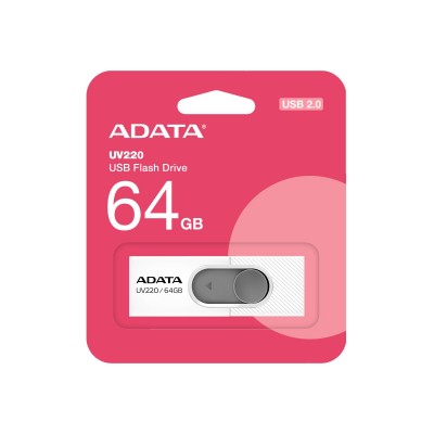 Memoria USB 2.0 de 64GB UV220, diseño deslizante sin tapa. Color BLANCO/GRIS. AUV220-64G-RWHGY