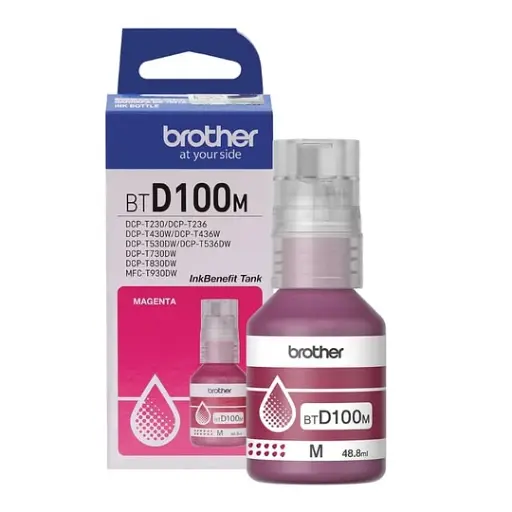Botella de tinta Brother BTD100M magenta, rendimiento aproximado 5,000 páginas, compatible con DCPT230, DCPT530DW, DCPT730DW, MFCT930DW