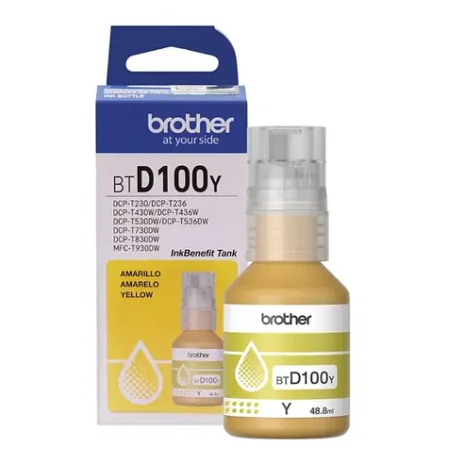 Botella de tinta Brother BTD100Y amarillo, rendimiento aproximado 5,000 páginas, compatible con DCPT230, DCPT530DW, DCPT730DW, MFCT930DW