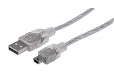 333412 Cable USB 2.0, A macho a Mini-B macho, 480 Mbps, 1.8 m, Plateado translúcido