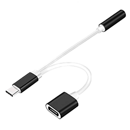 ADAPTADOR AUXILIAR Y CORIENTE TIPO C, CON AUX 3.5MM AUDIO