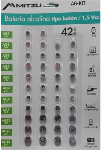 PILAS ALCALINAS TIPO BOTON VARIOS MODELOS AG1 364/ AG3 392/ AG4 377/ AG5 393/ AG12 386/ AG13 357