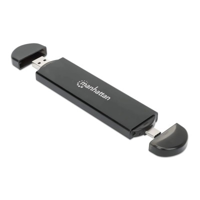 130639 Gabinete USB a SDD M.2 NVMe y SATA, Conector USB-C y USB-A integrado para una conexión de host versátil.