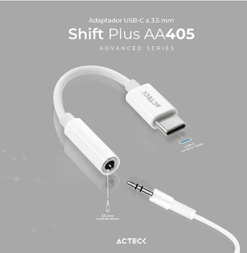 Adaptador USB Tipo C a Jack 3.5mm Shift Plus AA405 Acteck