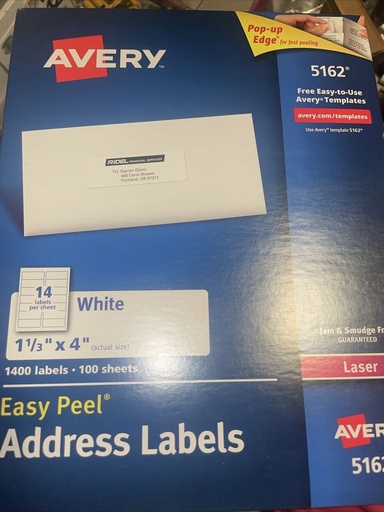 Etiquetas de direcciones de correo láser Avery Easy Peel 1/3 x 4 blanco 