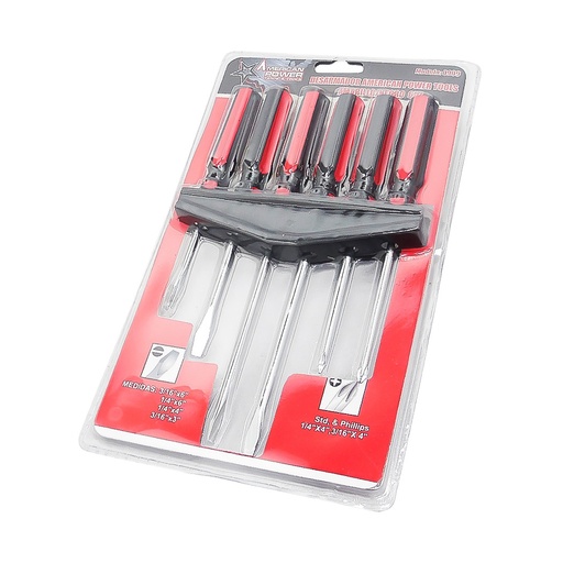 JUEGO DE DESARMADORES AMERICAN POWER 6 PIEZAS BLACK/RED CRUZ Y PLANO